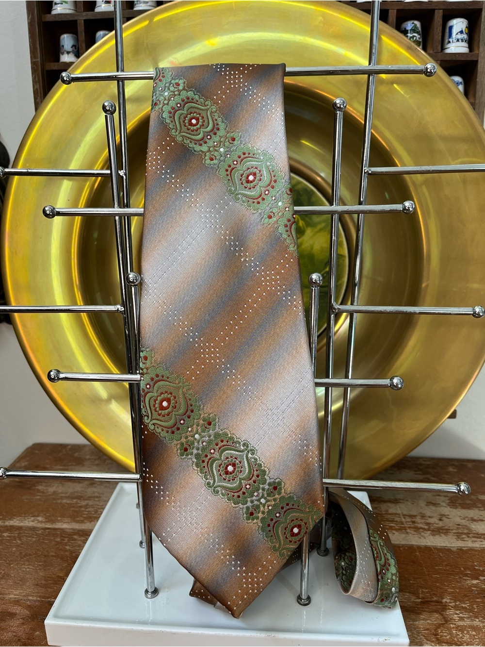 Gentry Brown and Green Medallion Pattern Men's Tie